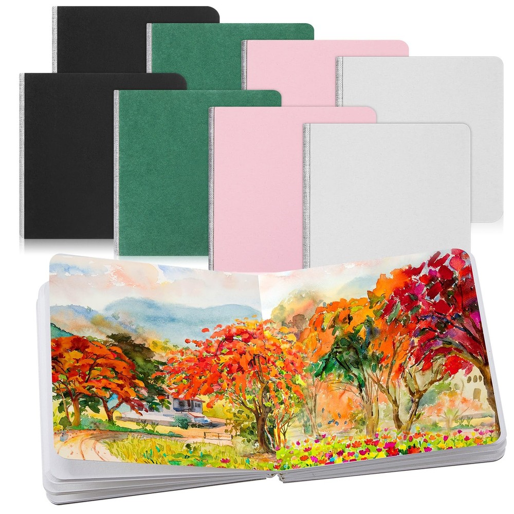 8 PCS Mini Watercolor Journal 3.9×3.9 Inch 240 Sheets Multicolor Art Book