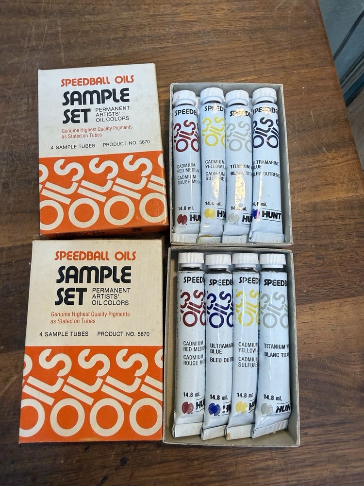VTG Speedball Oils Artist Paints Hunt Mfg 5670 Sample Set Orig Box 8 Color Tubes