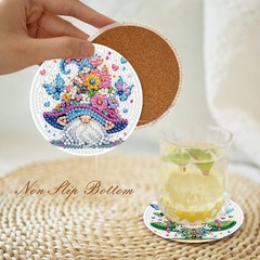 8 Pcs Gnome Diamond Art Coasters Kit with Holder, DIY Gnome Diamond Painting