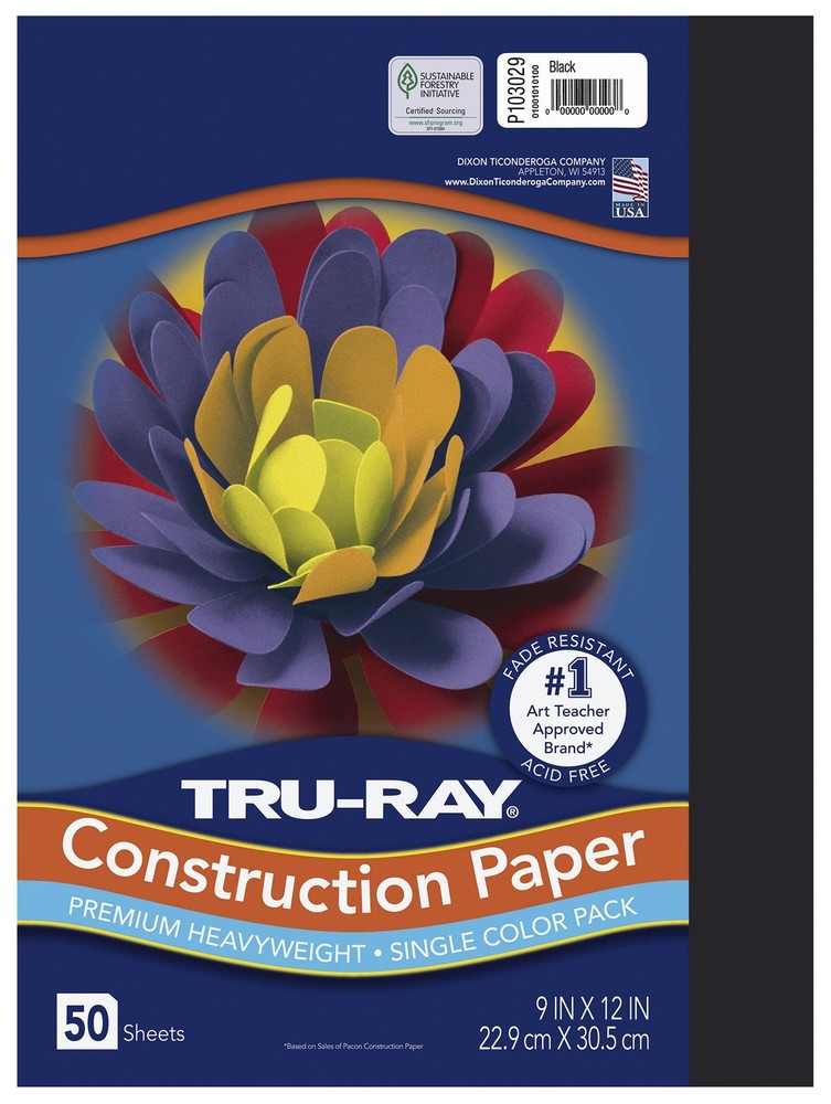 50 Sheets Pacon Heavyweight Black Construction Paper 9×12 Inch Sulphite