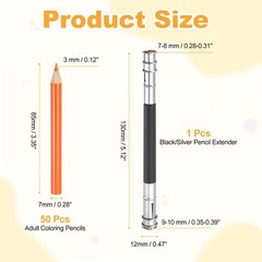 50Pcs Mini Colored Pencils 3.5 Inch Coloring Pencils with Extender, Tangerine