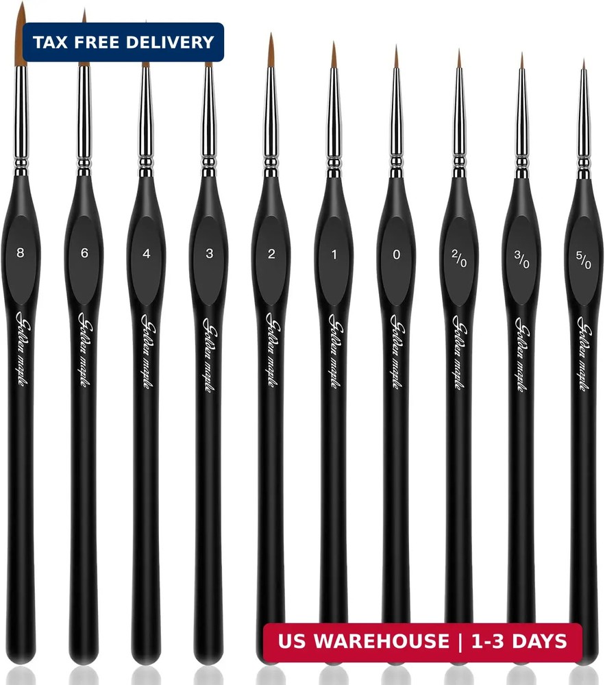 Golden Maple Detail Paint Brushes Set 10pcs Miniature Brushes for Fine Detailing