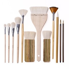 12 PCS Pottery Glaze Brushes Set with Goat Hair & Hake Beige