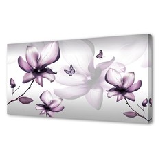 Muolunna BK06562 Purple Magnolia with Butterfly Flower Canvas Wall Art Pictur…