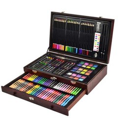 145 Piece Deluxe Art Set Wooden Box & Drawing Kit With Crayons Oil Pastels Color