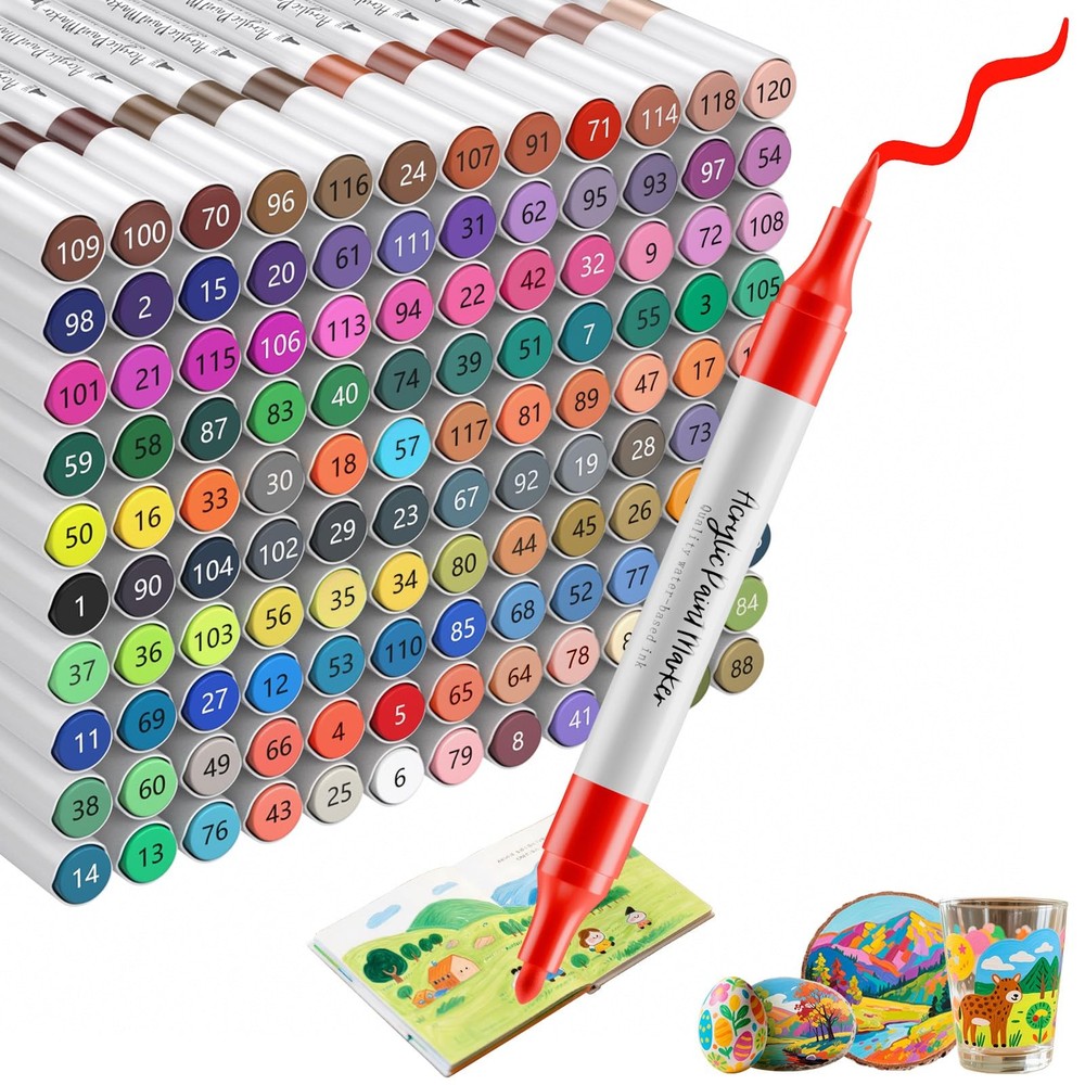 Acrylic Paint Markers 80 Colors Dual Tip Brush Chisel Permanent WELLOKB Fabric