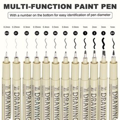 12Pcs 0.2/0.25/0.3/0.35/0.4/0.5/0.6/0.9/1.0/2.0/3.0/1.0mm Fineliner Ink Pens