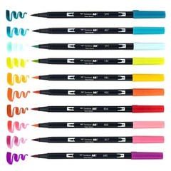 Tombow 56189 Dual Brush Pen Art Markers, Tropical, 10-Pack. Blendable, Brush and