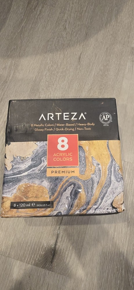 Arteza Acrylic Paint, Set of 8 Metallic Colors 4.06oz Tubes – New Read