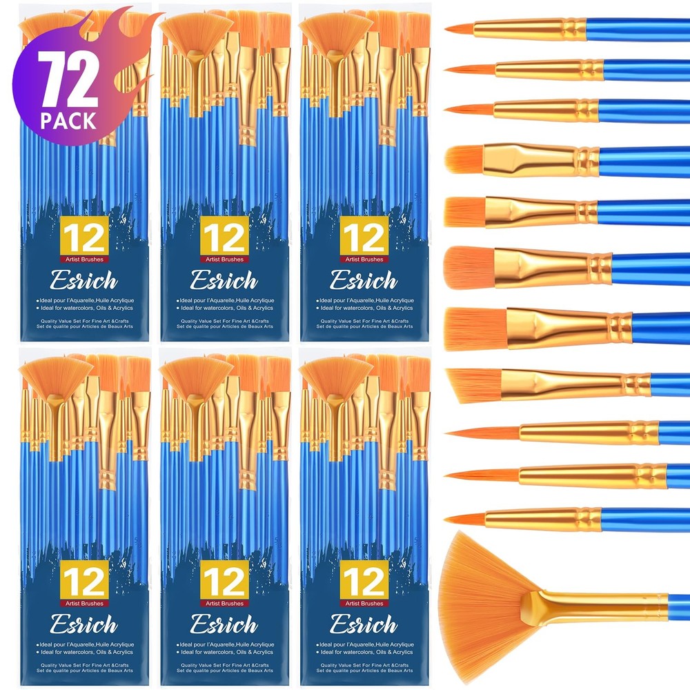 Paint Brushes Set,6pack 72pcs Nylon Hair Round-Pointed Tip Acrylic Paint Brus…