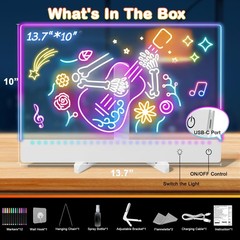 Rechargeable LED Note Board with Colors, 13.7×10 Lumi LED Drawing Board Acryl…