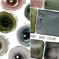 Kuretake GANSAI TAMBI SUMI Colors 6 Colors Set, Watercolor Paint for Professiona