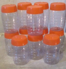 12 empty transparent CLEAR plastic pots / containers orange lids, storage crafts