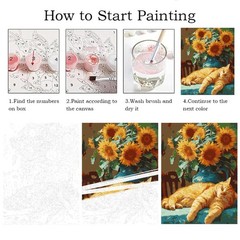 Paint by Numbers Kit for Adults Beginners,12×16 Cat Sunflower Paint by Number…