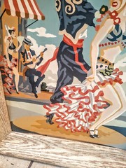 3 Mid-century Modern French English Spanish Dancers Paint By Number Framed Art