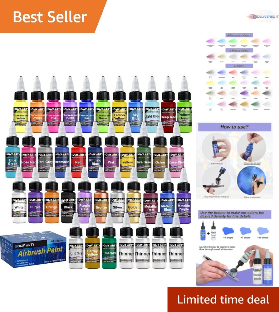 Airbrush Paint Set 36 Colors Water-Based Acrylic for Metal Canvas Plastic