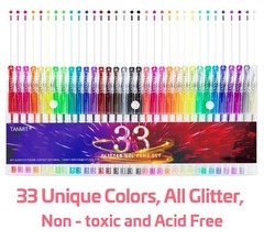 Glitter Pens, 33 Colors Neon Glitter Pens Set Art Markers with 40% More Ink f…