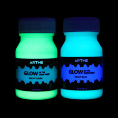 Glow in the Dark Paint Set of Green and Blue Colors (60Ml/2Oz Each) Acrylic Pain