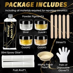 Kintsugi Repair Kit, Food Safe Gold & Silver Kintsugi Kit for Broken Ceramics, G