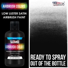 U.S Art Supply Low Luster Satin Black Airbrush Paint 8 oz Ready to Spray Acrylic