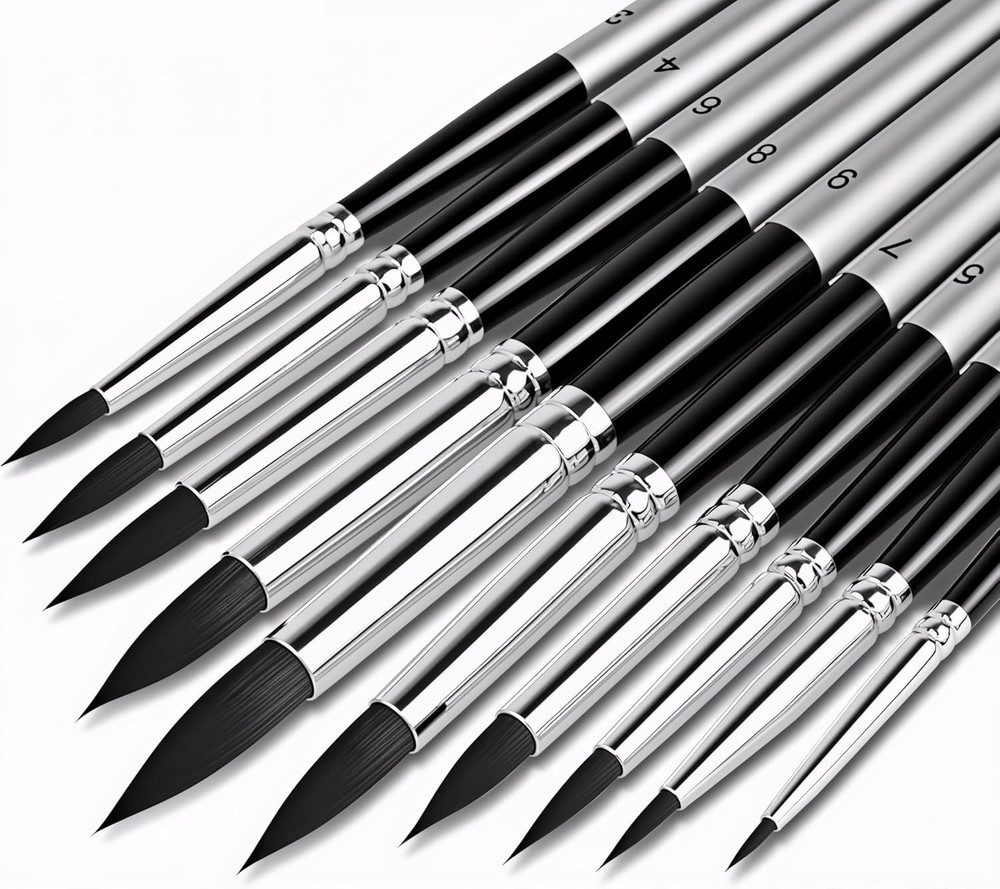 Artist Round Paint Brush Set (10 Sizes) – Fine Tip Synthetic Brushes for Waterco
