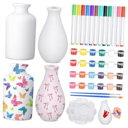 Singhoow 4 Sets Ceramics to Paint Vase DIY Your Own Ceramic Art White