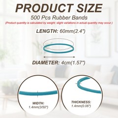 2.4″ x 3/50″ 500 Pcs Blue Elastics Rubber Bands for Office File Folder