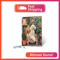 Tucocoo White Moyen Poodle on Couch Paint by Number Kit Beginner,Dog Paint by Nu