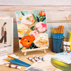 54 Pack Canvas with Easel Set 8 X 10 Inch Canvas Boards with Wooden Easels, Pain