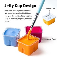 Gouache Paints set with 3 Paint Brushes, 24 Colors, 30g, Jelly Cup Design, No…