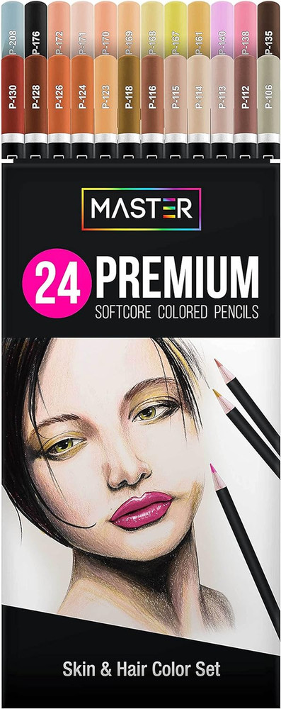 Master 24 Colored Pencil Skin and Hair Tone Set with Premium Soft Thick 4 Mm Cor