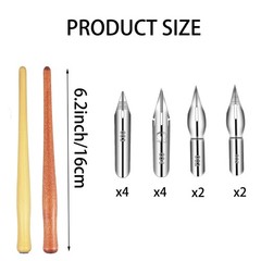 Calligraphy Dip Pen Set 2 Wooden Holders 12 Stainless Steel Nibs Drawing Kit