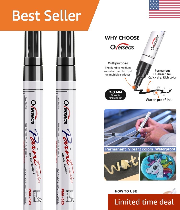 Versatile Oil-Based Paint Pens for Metal, Wood, and Rock – 2 Black Markers