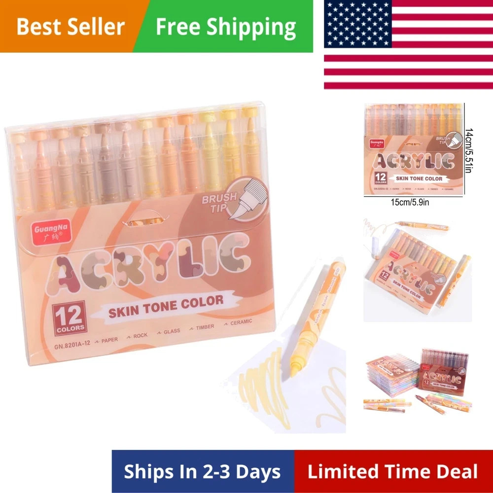 Acrylic Paint Markers 12 Colors, Skin Tone Series Set with Soft Brush Ti