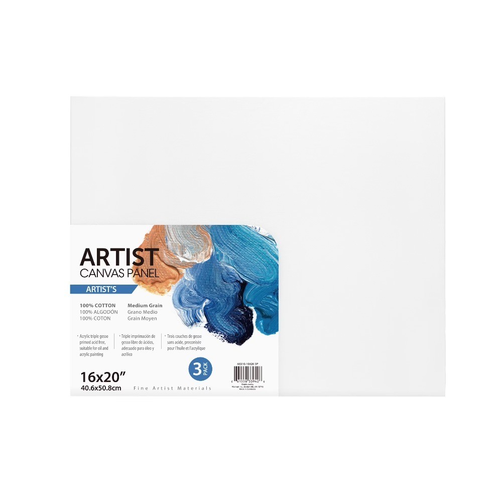 Artist Canvas Panel, 100% Cotton Acid Free White Canvas, 16″X20″, 3 Pieces,