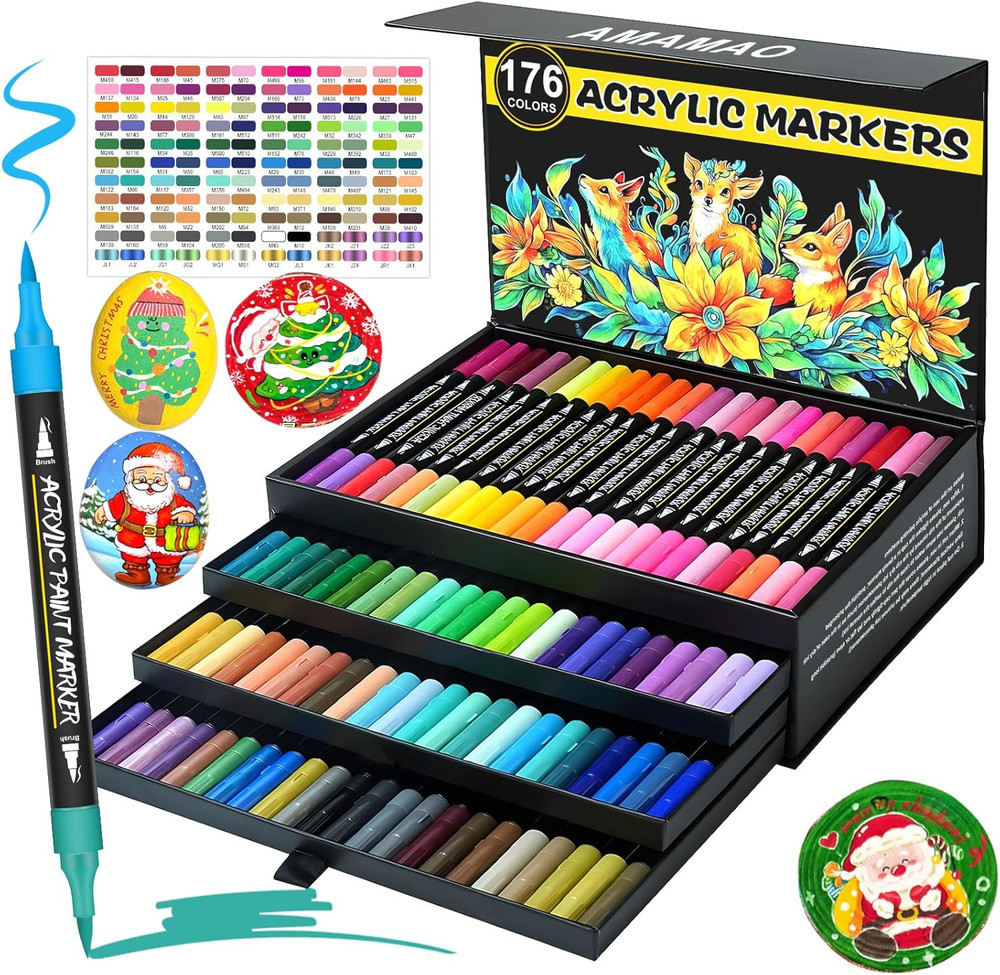 176 Colors Acrylic Paint Markers Pens Set,88 Pack Brush Acrylic Paint Markers fo