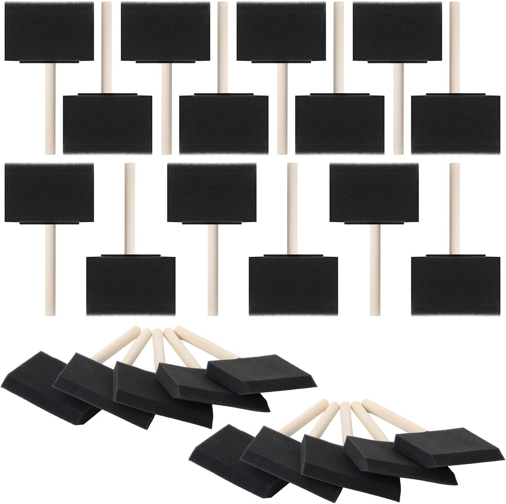 Bates- Foam Paint Brushes, 2 Inch, 16 Pack, Wooden Handle, Sponge Brushes for Pa