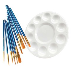 Paint Brushes Palette Set, 10pcs Nylon Hair and 1pcs Plastic Blue