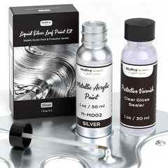 Liquid Silver Leaf Paint Kit 2x30ml Metallic Acrylic Chrome Varnish Wood Resin