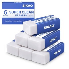White Erasers, 6 Pack Block Pencil Erasers | Smudge-Free Latex-Free, Erasers,…