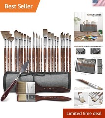 25pcs Paint Brush Set, Professional 9 Shapes with Wide Flat, Filbert, Fan, Da…