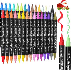 30 Colors Dual Tip Acrylic Paint Markers, Premium Brush&Fine Acrylic Paint Pens