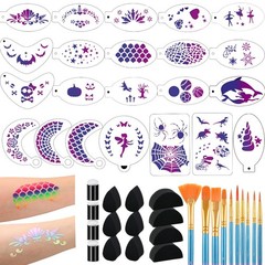 46 pcs Face Paint Stencils Kit,22 Pcs Reusable Facial Painting Multicolor