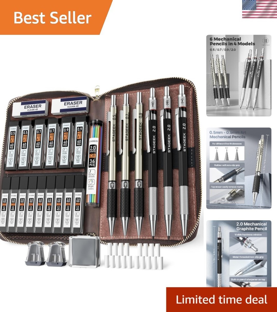 30-Piece Mechanical Pencil Set with Leather Bag – Perfect for Artists & Drafting