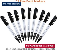 Amazon Basics Fine Tip Permanent Markers for Writing, Drawing, Quick Drying, Off