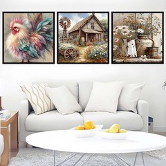 Ekuxom 3 Pack Diamond Art Kits for Adults – 14x14in (35x35cm), Farmhouse