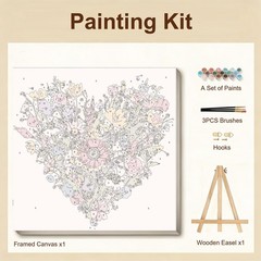 Flowers Paint by Numbers Kit for Adults with Frame and Easel, Heart Shaped Fl