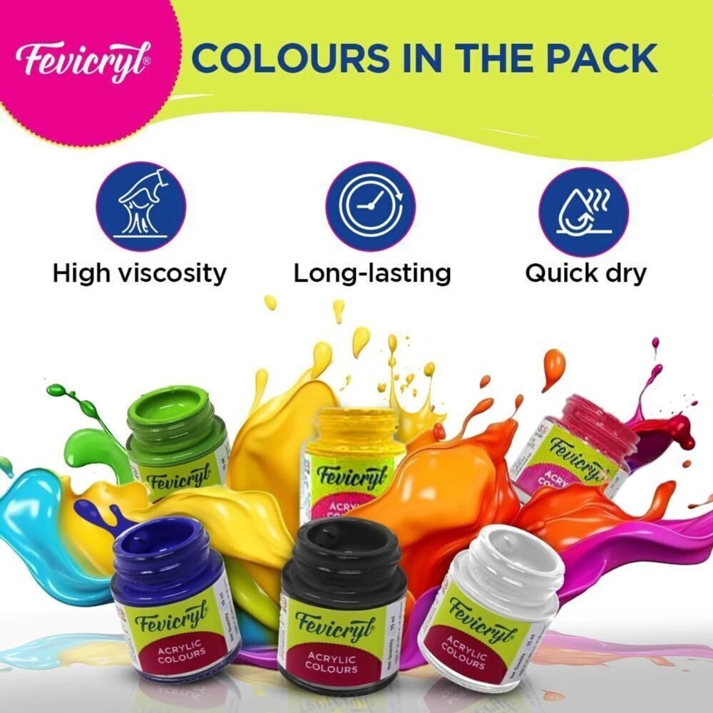 Fevicryl Acrylic Colours Kit 60ml Set of 6 DIY Paints Canvas Wood Fabric Art
