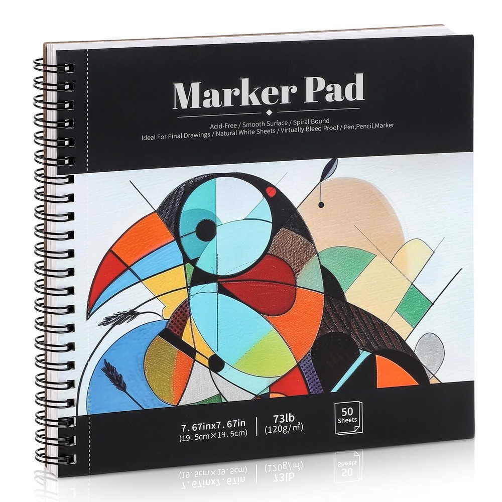 50 Sheets Marker Paper Pad, 7.6×7.6 Inch Bleedproof Art Sketch Pad, 73lb/120gsm
