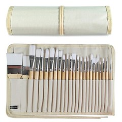 Paint Brushes Set of 24 Pieces Wooden Handles Brushes with Canvas Brush Case,…